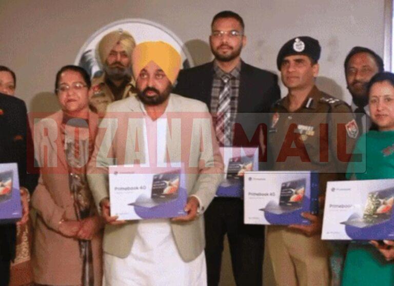 लुधियाना पहुंचे सीएम भगवंत मान ने 14 स्कूलों में लैपटॉप बांटे: कहा- आर्टिफिशियल इंटेलिजेंस से शिक्षा लेने में मदद होगी, पढ़े